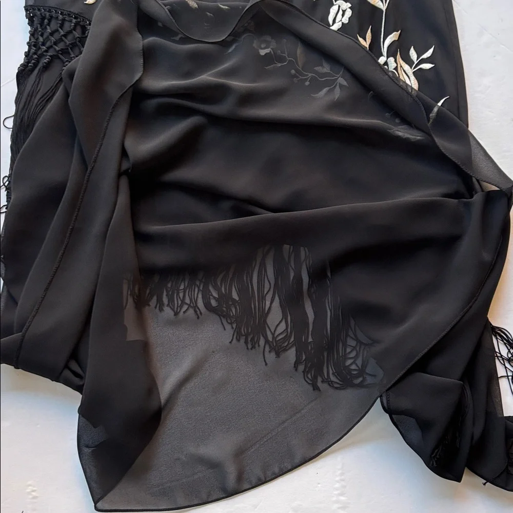 Vintage y2k Maxi Dress Long Dress Black Sue Wong Fringe Cowneck Embroidered - Picture 11 of 17